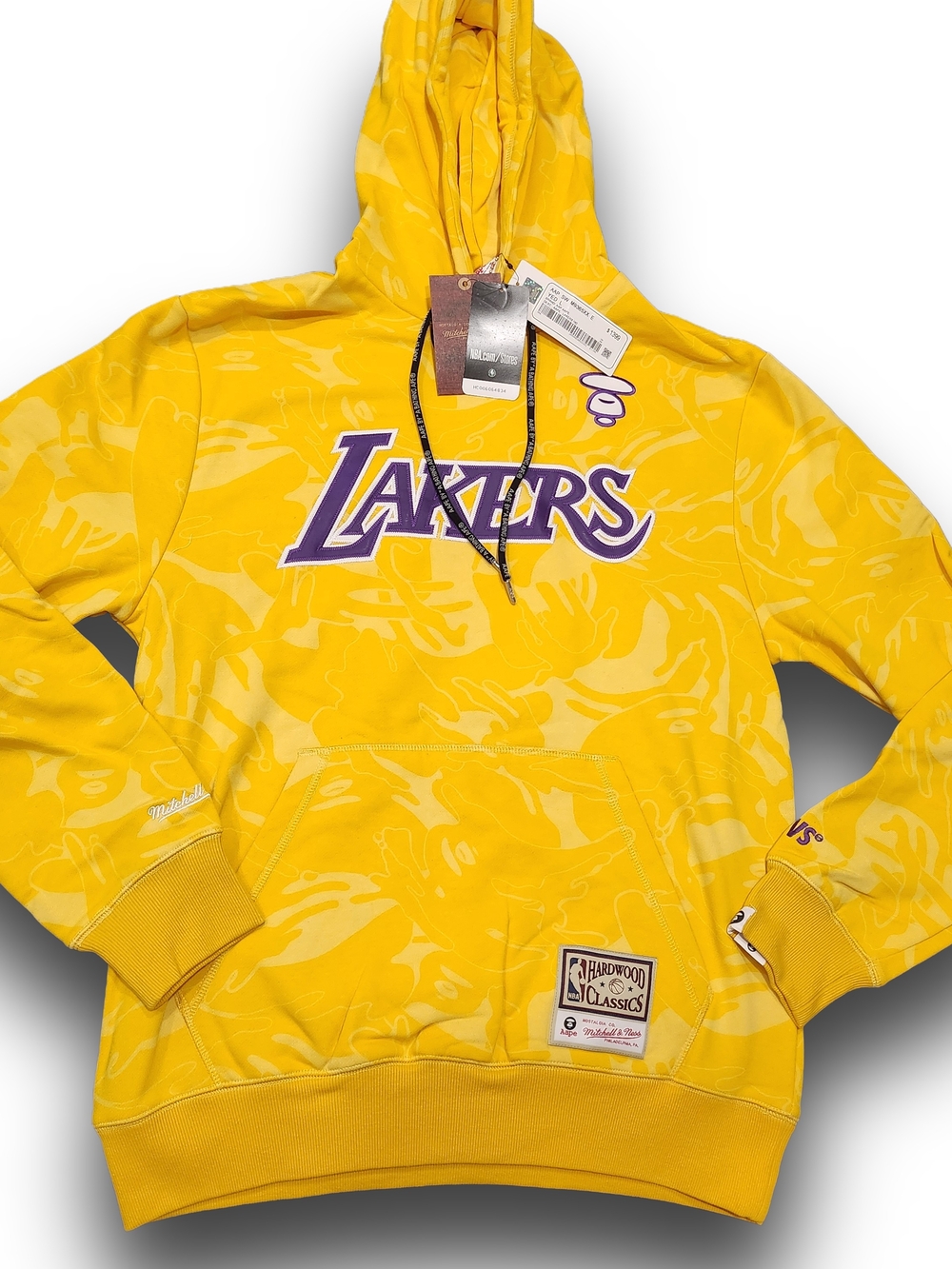 AAPE by A Bathing Ape x Mitchell & Ness LA Lakers Yellow Camo Hoodie